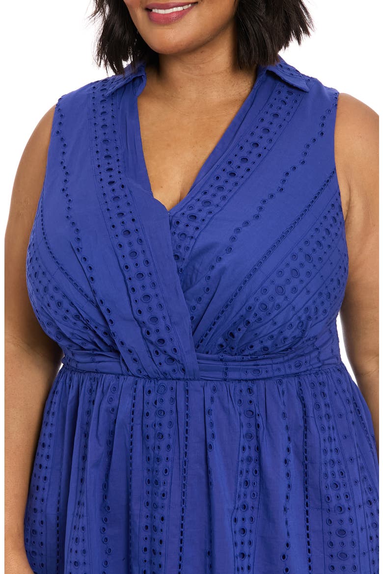 Front Twist Cotton Eyelet A-Line Dress, Alternate, color, MAZRN BLUE