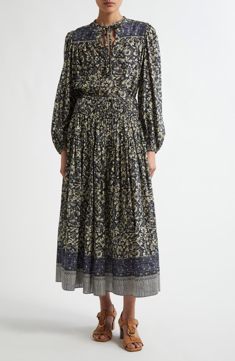 Ulla Johnson Tillie Floral Tie Neck Top, Alternate, color, Raven