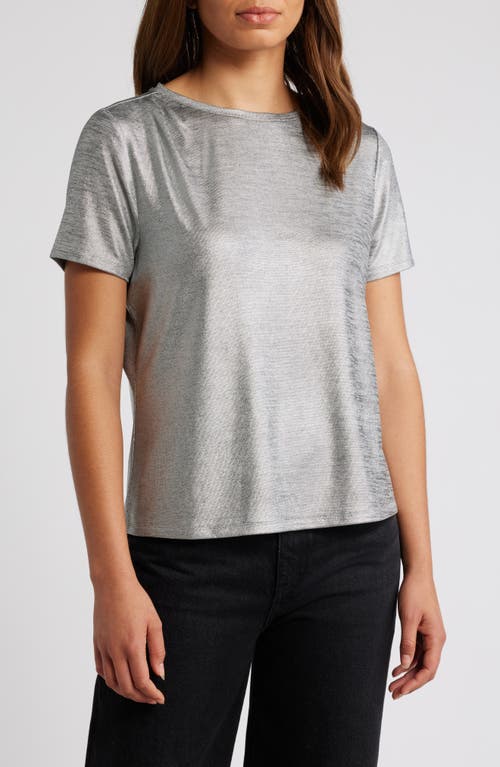 NIC+ZOE Shine Drape Knit T-Shirt in Silver 