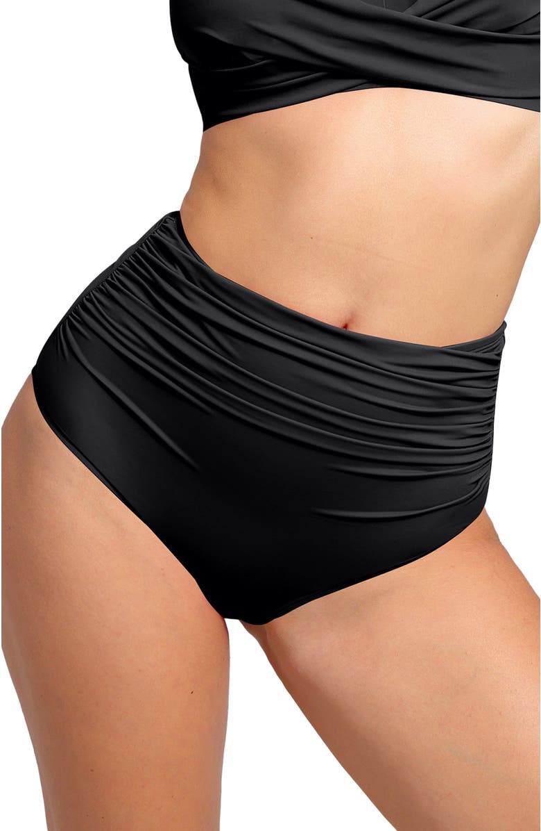 Popilush Shapewear Ruched Sculpting Bikini Bottom, Alternate, color, Midnight Black