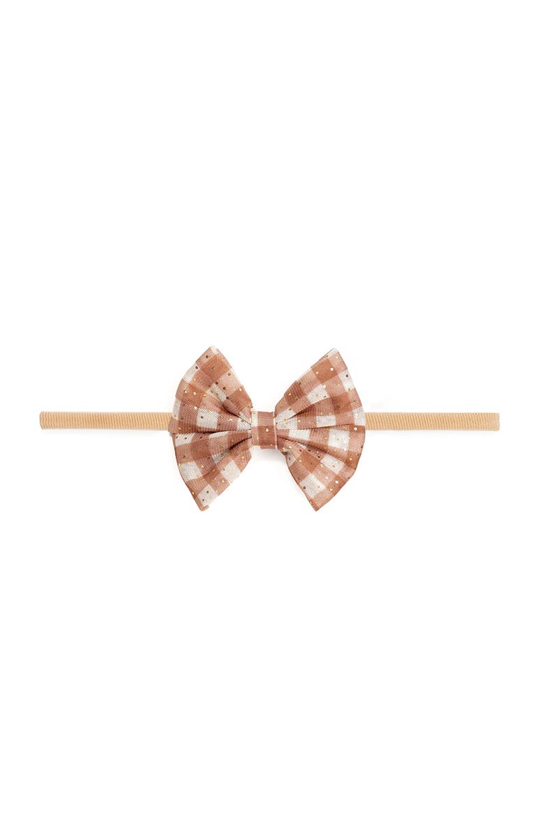 Sweet Wink Gingham Printed Tulle Bow Baby Headband, Main, color, Multicolor