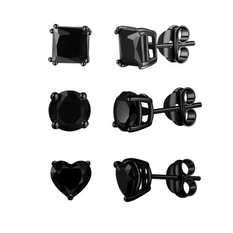 Set Of 3 Sterling Silver Black Rhodium Plated Stud Earrings
