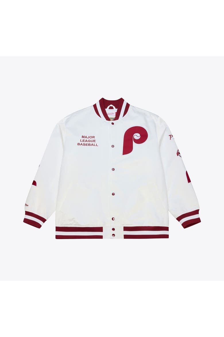 Men's Mitchell & Ness White Philadelphia Phillies Cooperstown Collection Arctic Lightweight Satin Full-Snap Jacket, Main, color, White