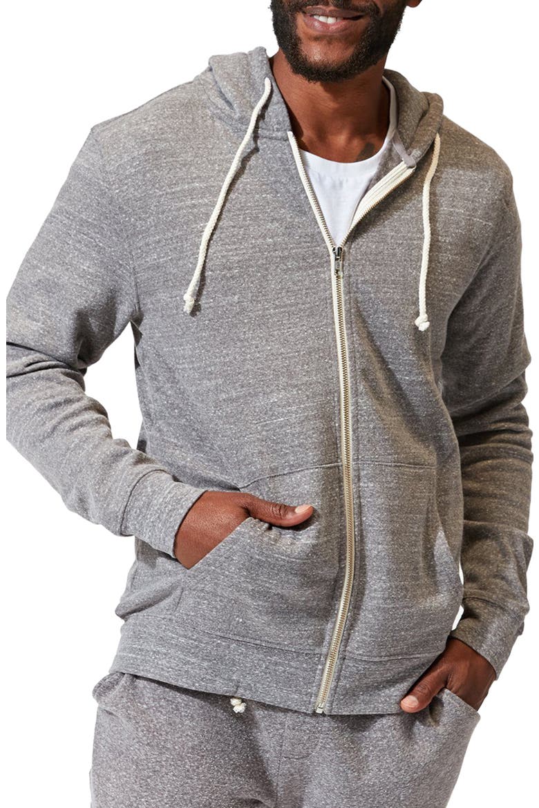 Trim Fit Heathered Fleece Zip Hoodie, Main, color, HEATHER GREY