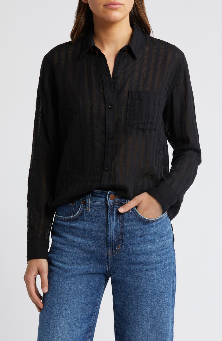 Rails Charli Shadow Stripe Cotton Button-Up Shirt, Main, color, Black Shadow Stripe
