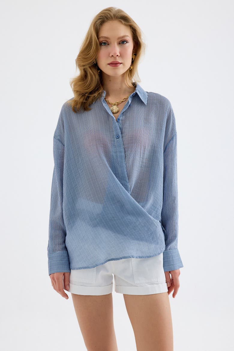 Rosalie Viscose Striped Relaxed Shirt, Alternate, color, Blue