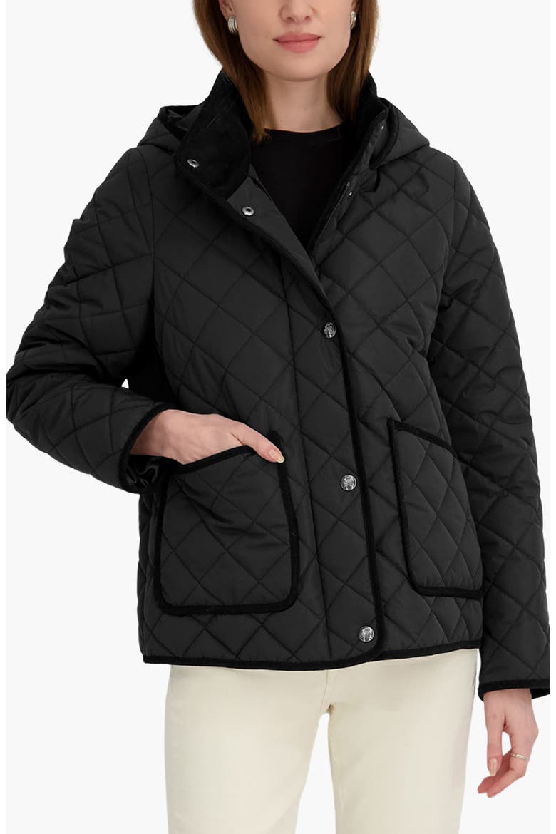 Rose Hooded Quilted Jacket, Main, color, BLACK