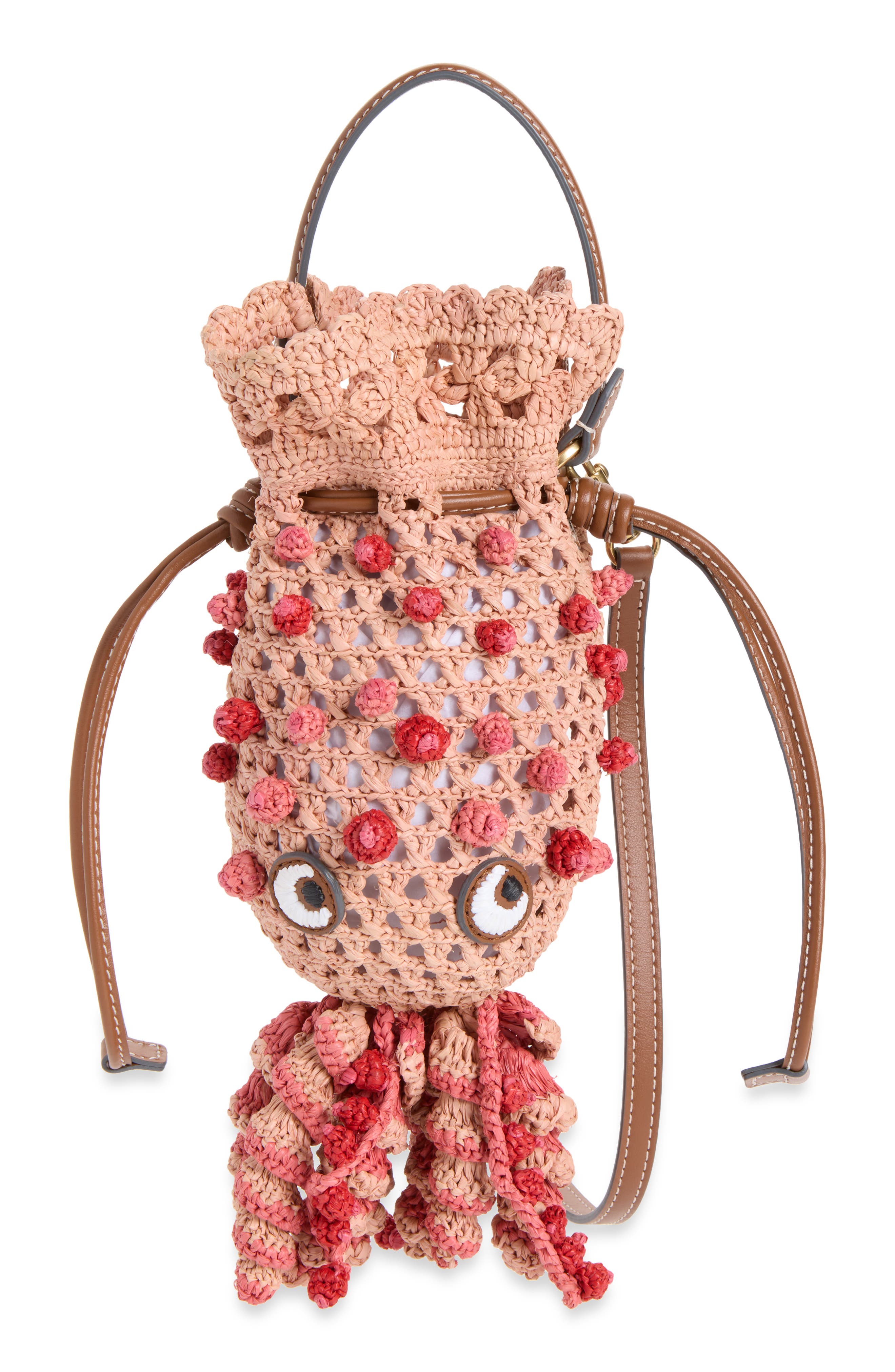 Crochet Raffia Squid Crossbody Bag, Main, color, NATURAL