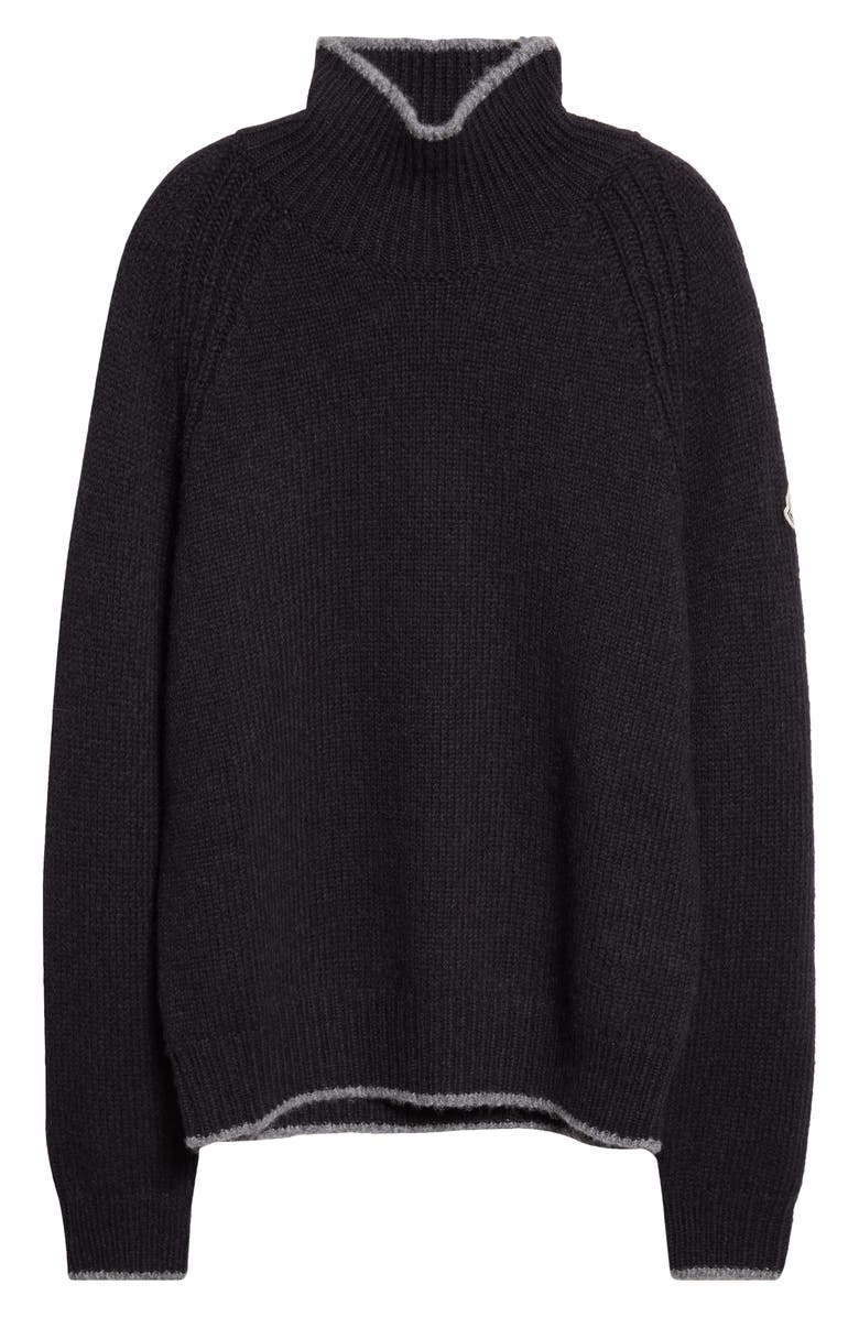 Moncler Tipped Alpaca & Wool Blend Mock Neck Sweater, Alternate, color, Black