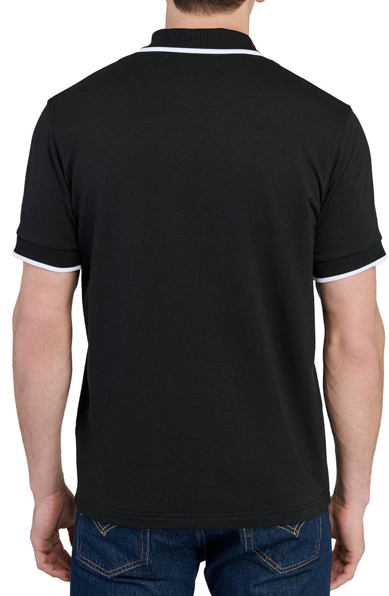 CONSTRUCT Slim Fit Solid Johnny Collar Short Sleeve Polo, Alternate, color, Black