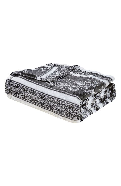 Odelia Floral Stripe Plush Throw Blanket