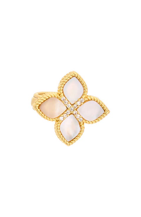 Mother-of-Pearl & Cubic Zirconia Floral Ring