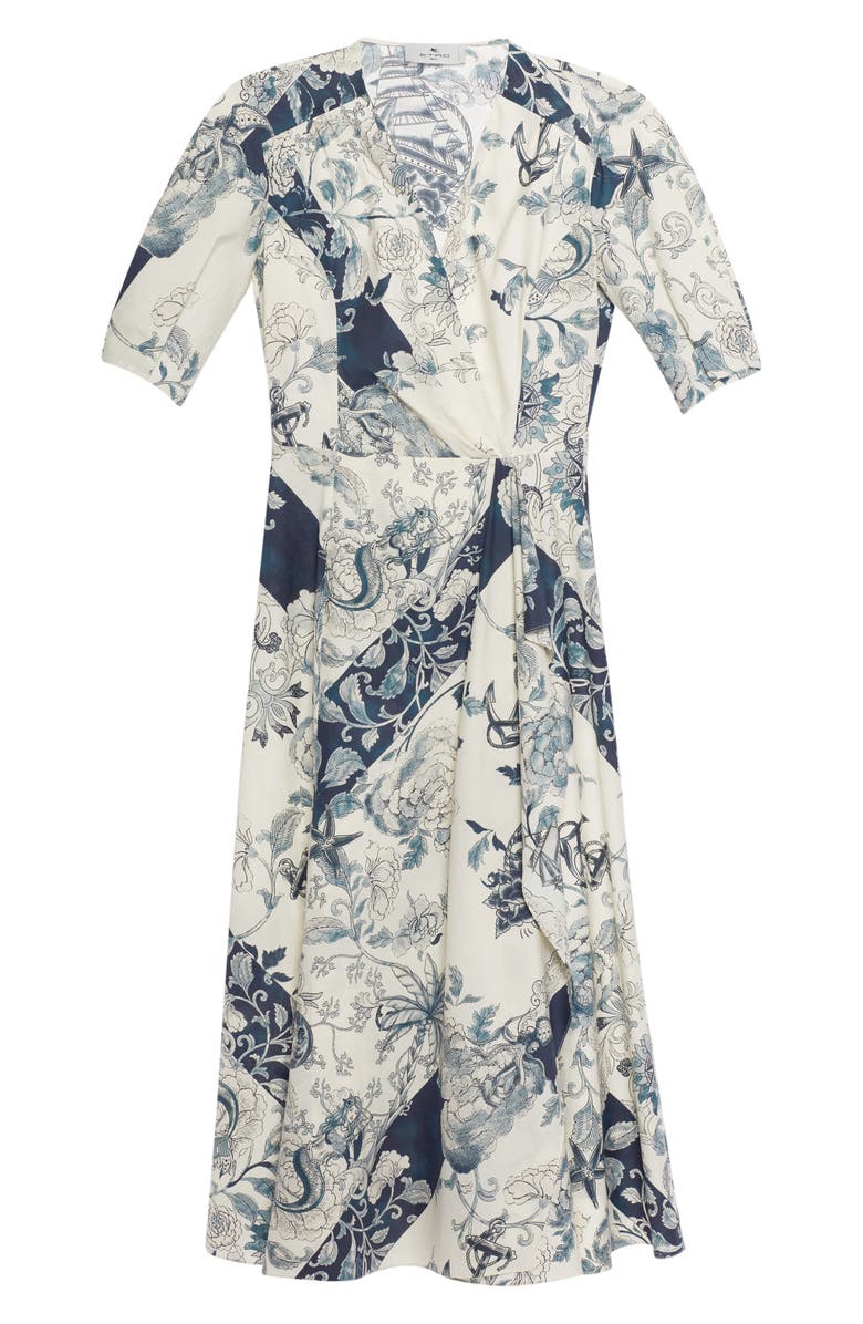 Etro Carole Mixed Motif Faux Wrap Midi Dress, Alternate, color,