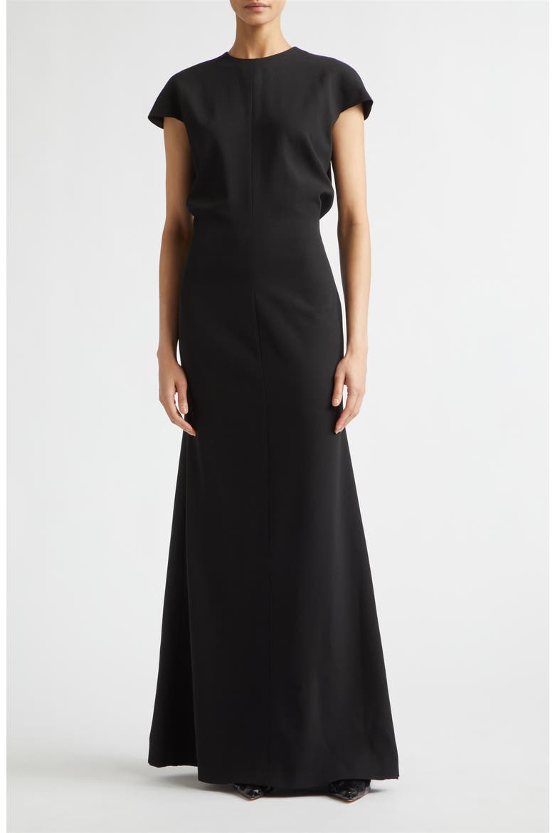Cutout Back Sablé Trumpet Dress, Main, color, BLACK