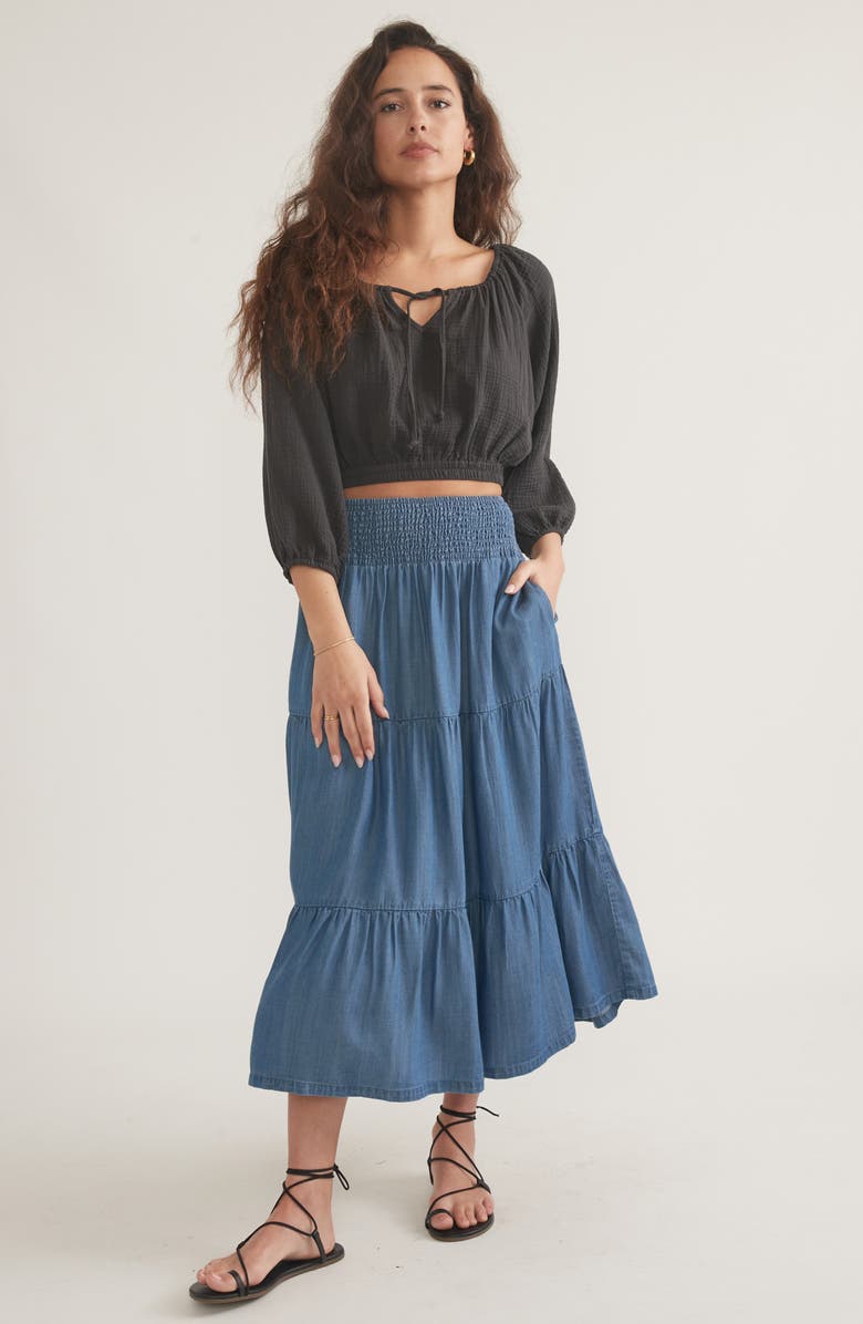 Marine Layer Valeria Chambray Tiered Maxi Skirt, Alternate, color, 