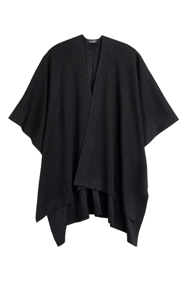 Ruana With Shine Border, Main, color, Black/Gunmetal