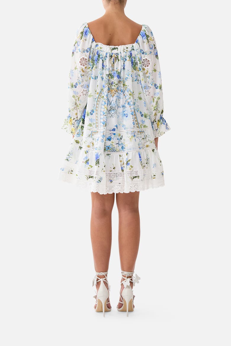 Square Neck Short Dress With Pintucks, Alternate, color, Dandelion Skies