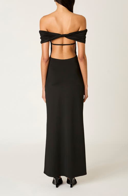 Nia Evangeline Off The Shoulder Open Back Maxi Dress In Black