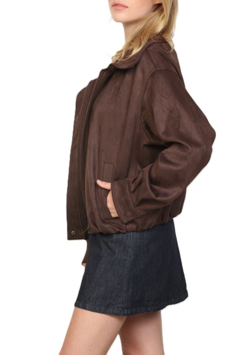 Brushed Faux Suede Funnel Neck Jacket, Alternate, color, HOT FUDGE