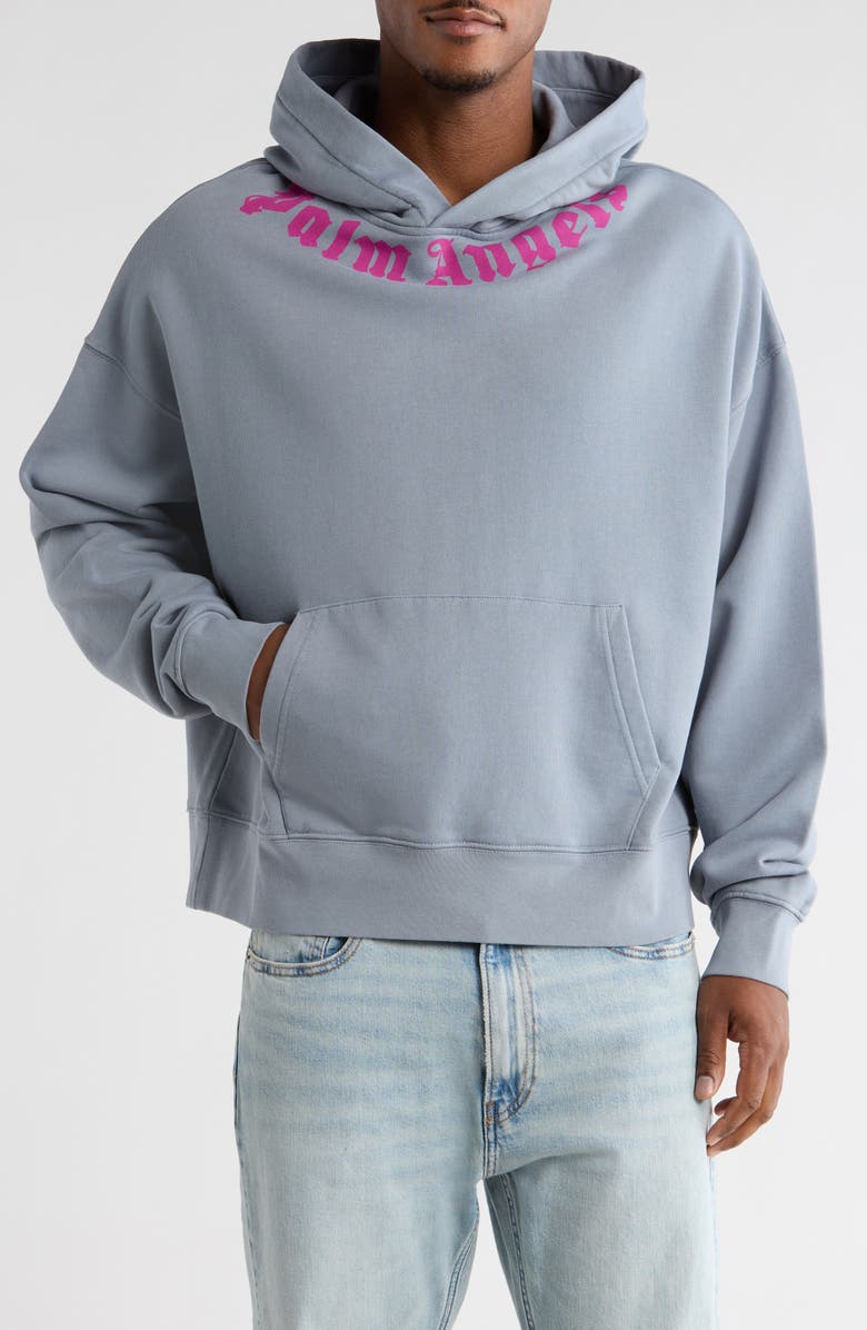 Palm Angels Curved Logo Hoodie, Main, color, Grey Fuchsia