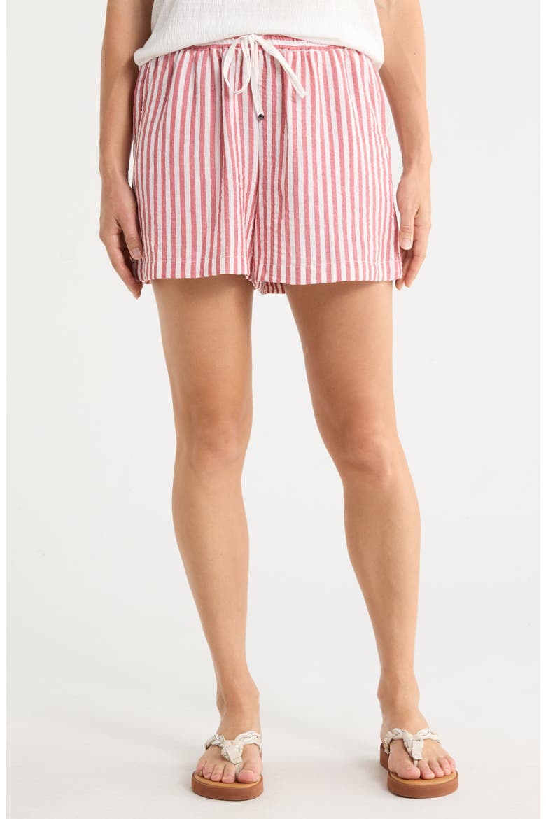 Stripe Drawstring Waist Shorts, Main, color, RED/ WHITE STRIPE