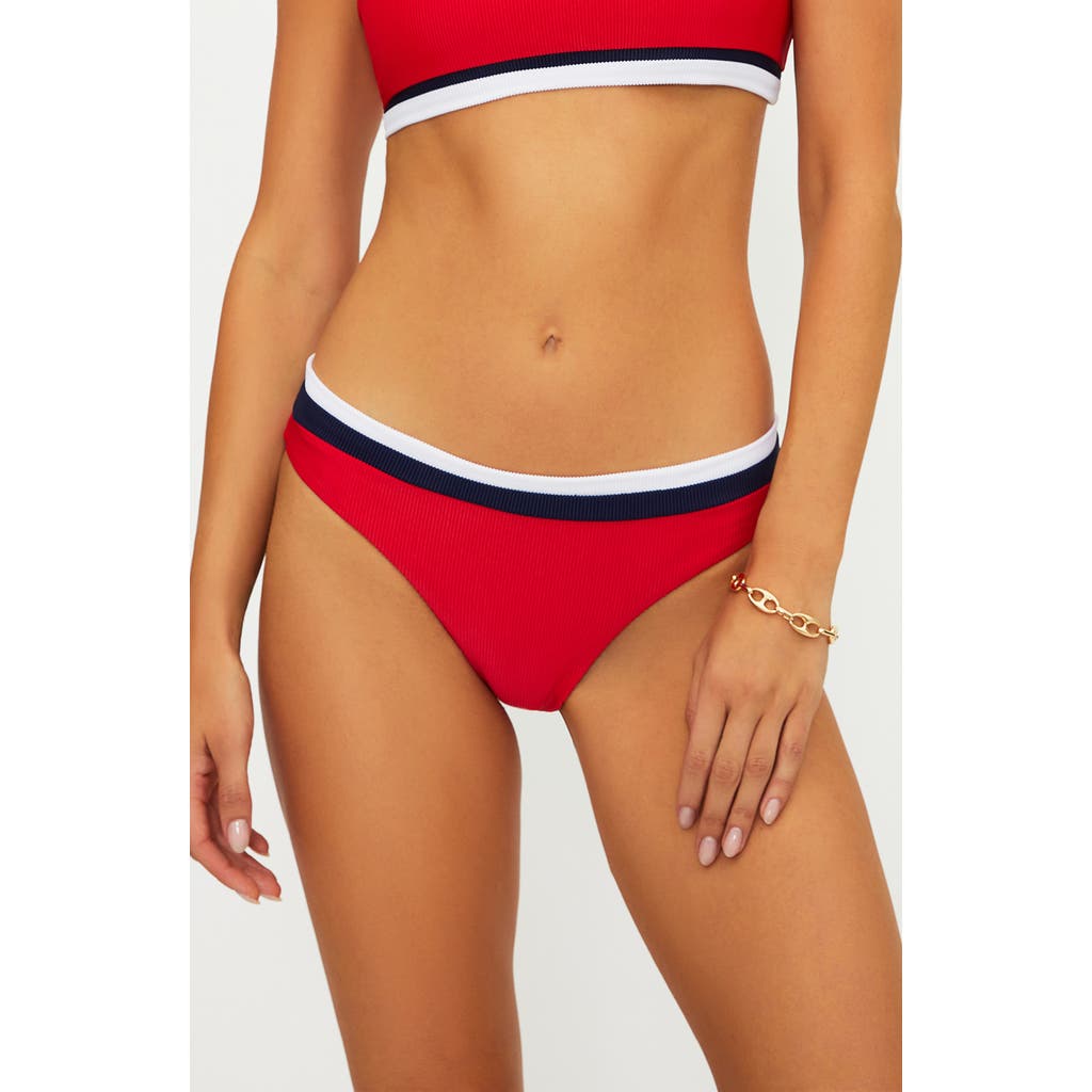 Beach Riot Saffron Rib Colorblock Bikini Bottoms in Crimson Firework Colorblock at Nordstrom, Size Large