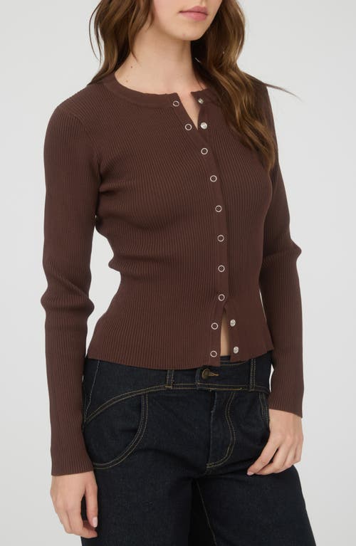 Blu Pepper Snap Button Front Rib Long Sleeve Top In Brown