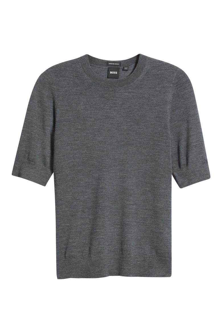Farbella Short Sleeve Virgin Wool Sweater, Alternate, color, DK GY