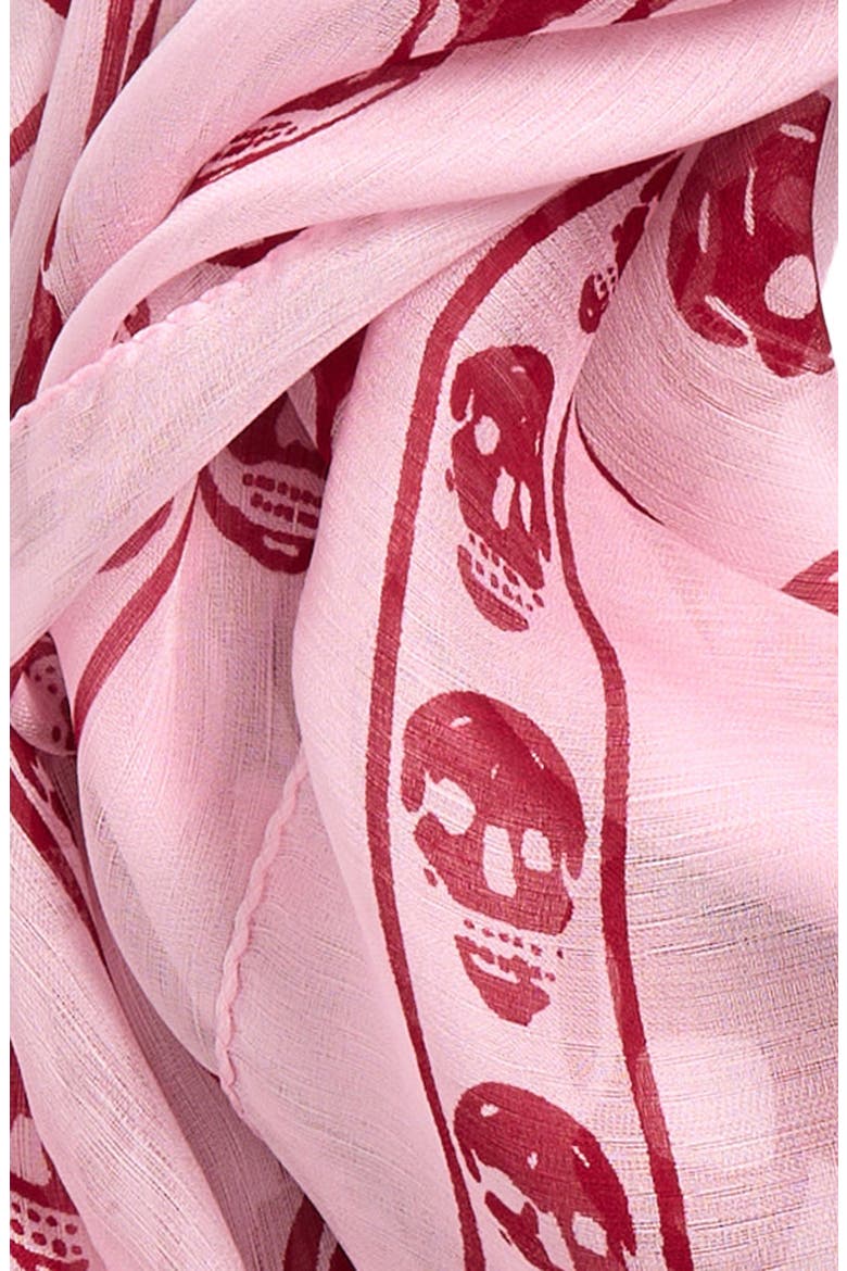 Skull Print Silk Scarf, Alternate, color, POWDER PINK/ RASPBERR