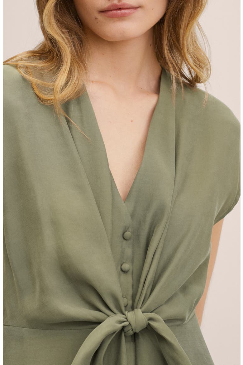 Tie Front Midi Dress, Alternate, color, KHAKI