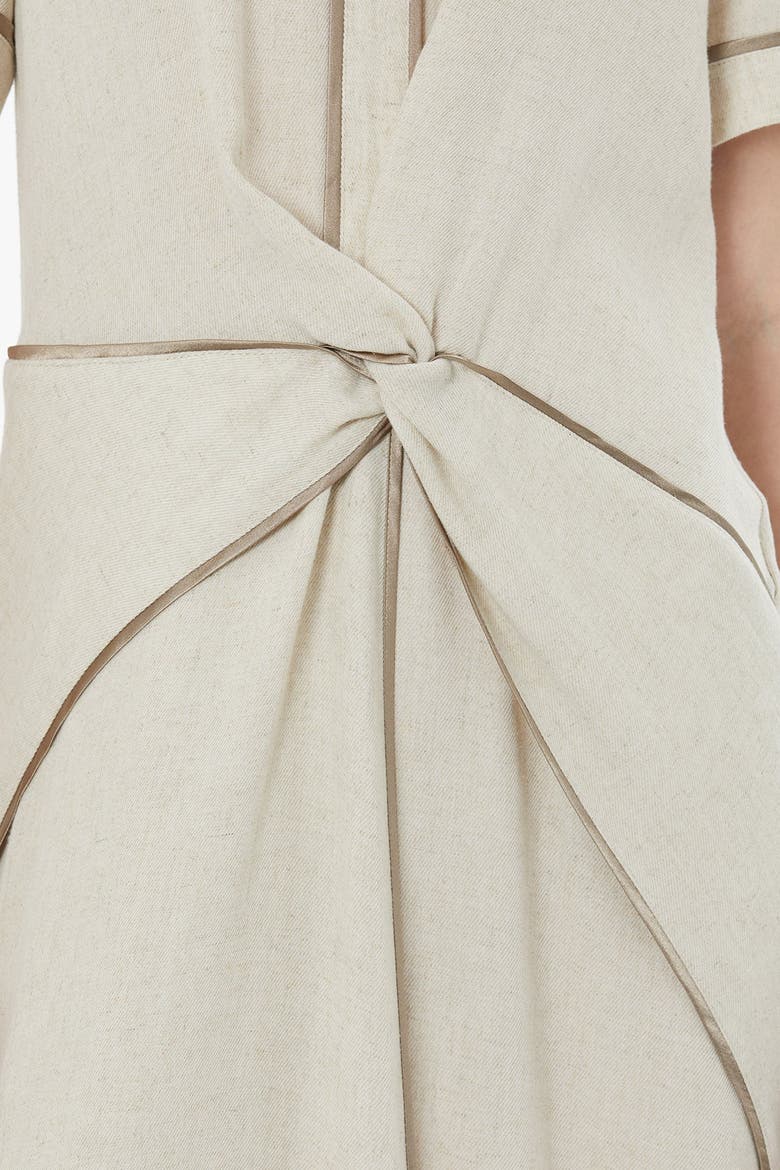 Beige Piped Detail Linen Maxi Dress, Alternate, color, Beige