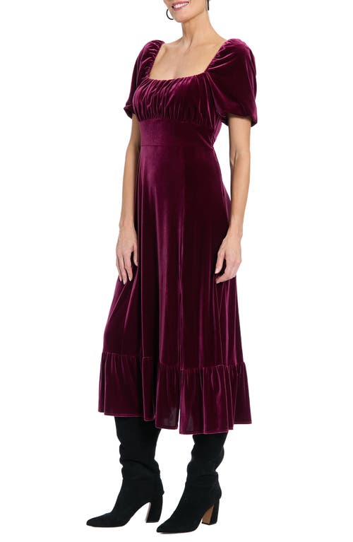 London Times Square Neck Velvet Midi Dress In Red