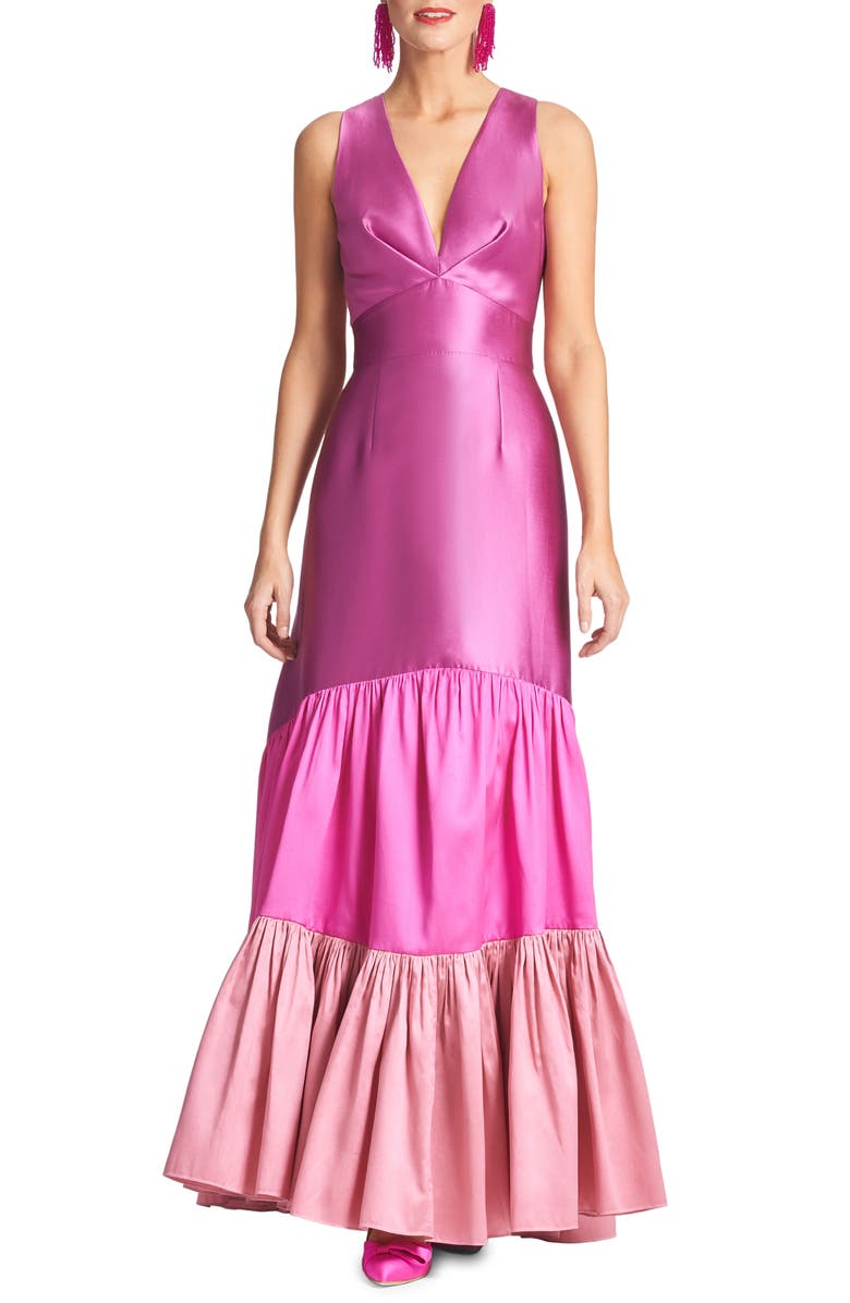 Sachin & Babi Rori Colorblock Tier Silk Blend Gown, Main, color, 