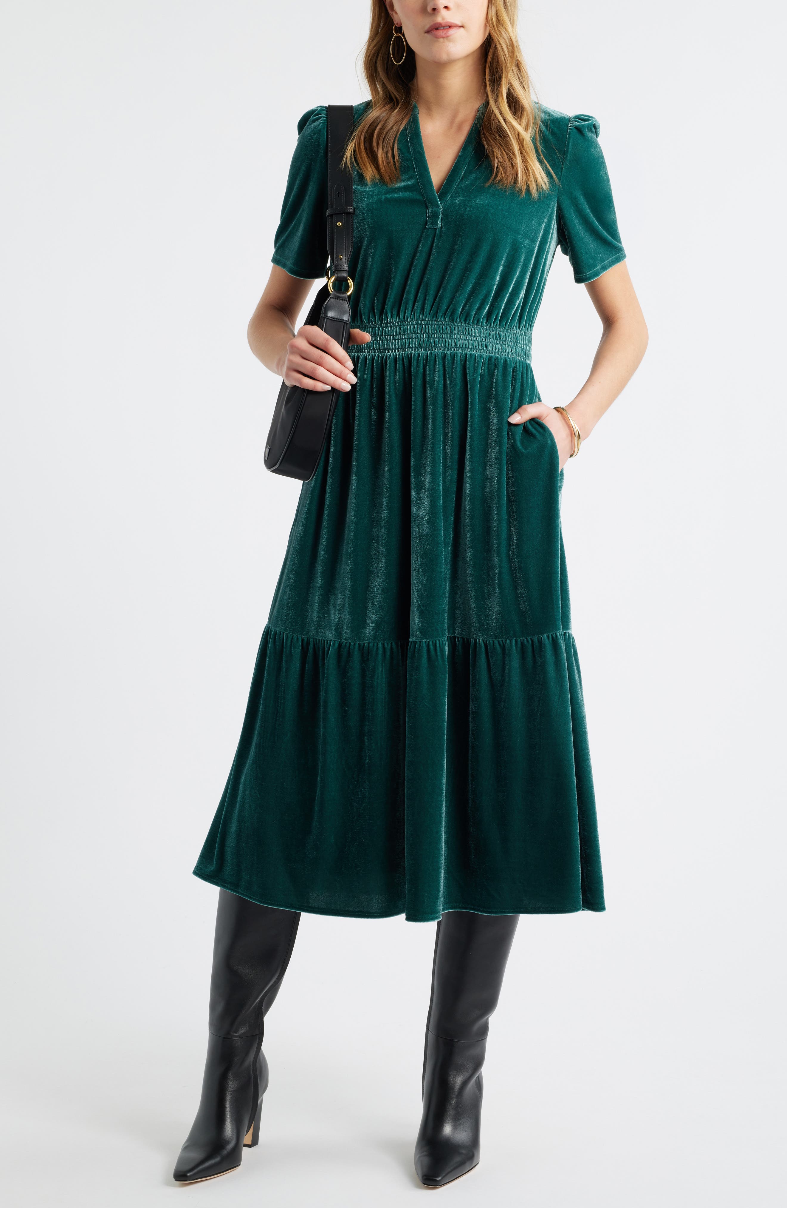 Short Sleeve Velour Midi Dress - image 3