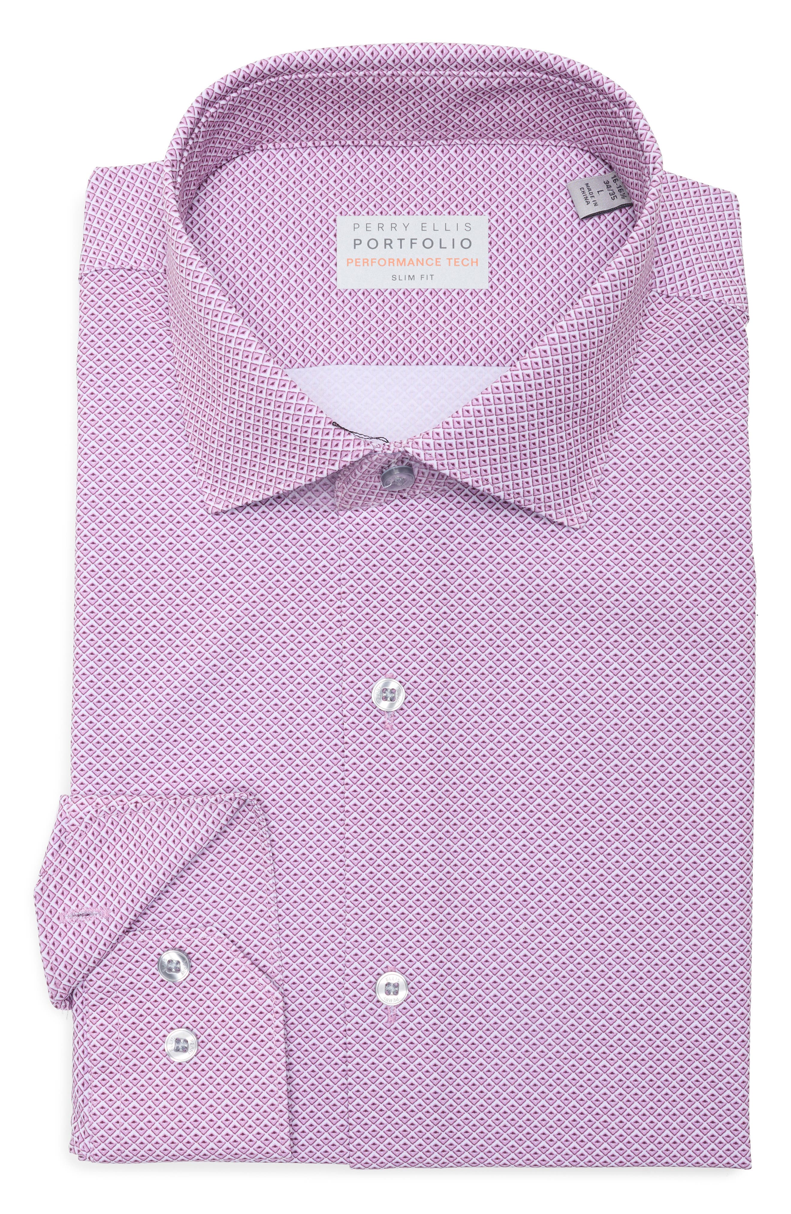 Perry Ellis Slim Fit Geometric Print Performance Tech Dress Shirt