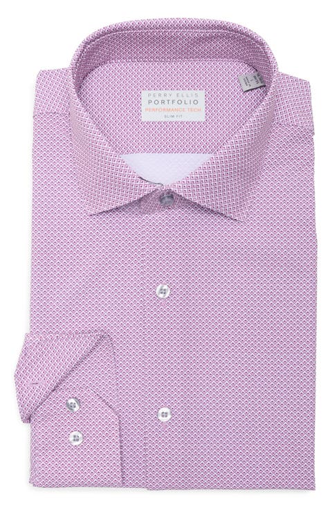 Slim Fit Geometric Print Performance Tech Dress Shirt