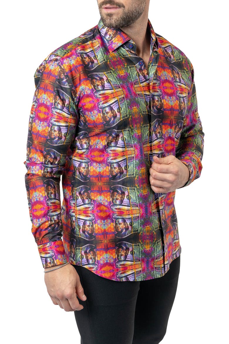 Fibonacci Benjamin 68 Cotton Button-Up Shirt, Alternate, color, ORANGE