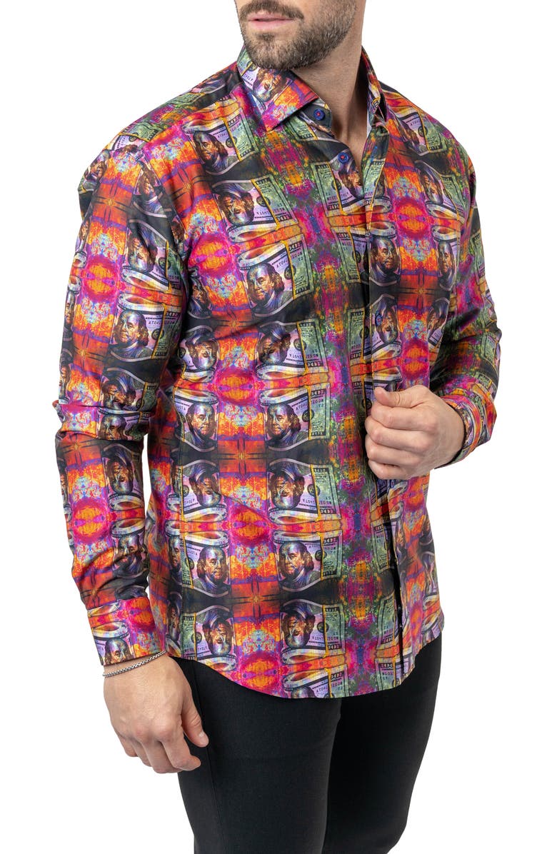 Maceoo Fibonacci Benjamin 68 Cotton Button-Up Shirt, Alternate, color, Orange