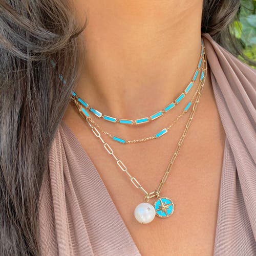 The Lovery Fine Jewelry Turquoise Bar Necklace In Blue