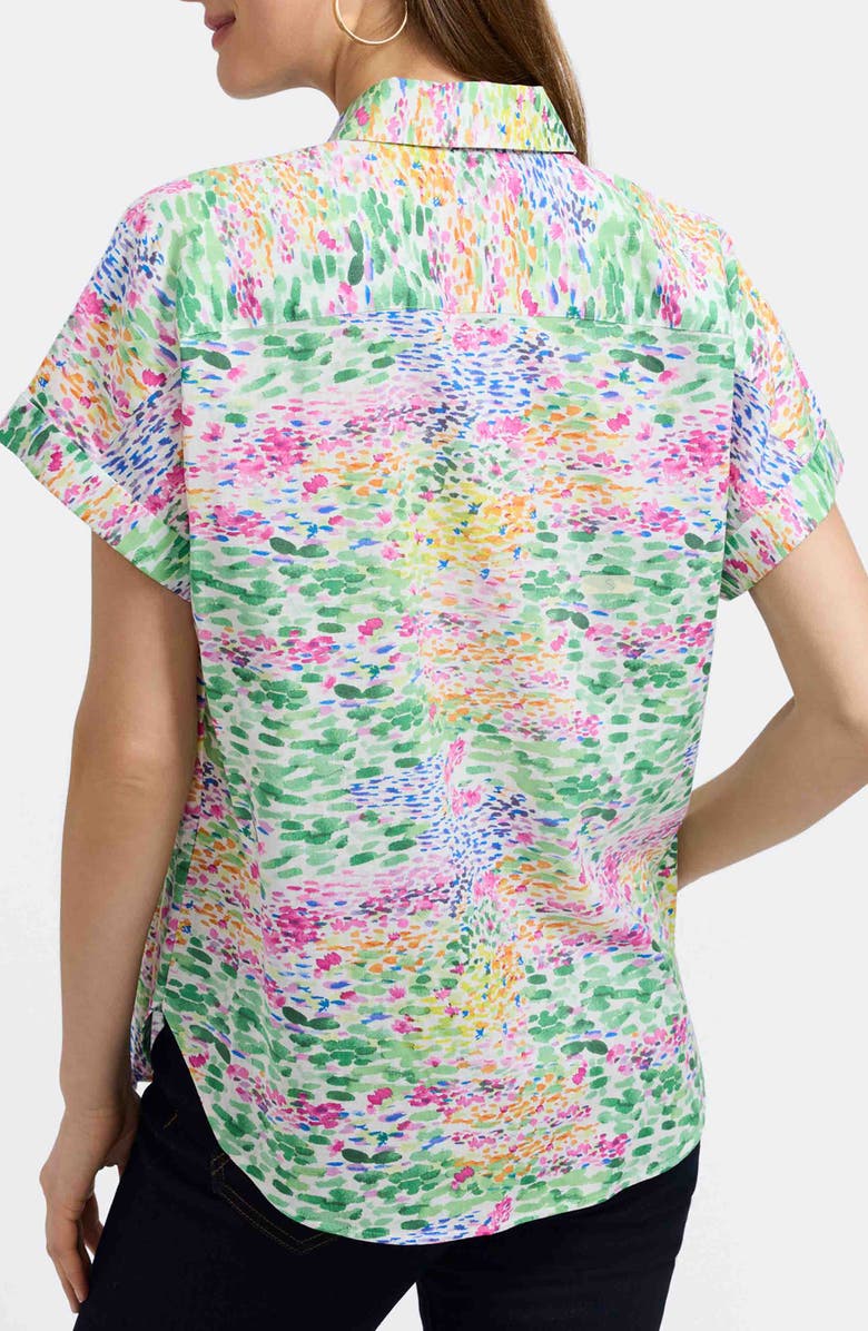 Foxcroft Abigail Short Sleeve Linen Blend Button-Up Shirt, Alternate, color, Green Multi