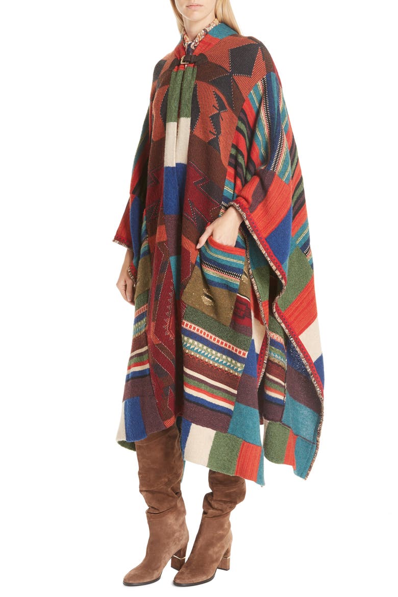 Wool Blend Poncho, Alternate, color, BURGUNDY
