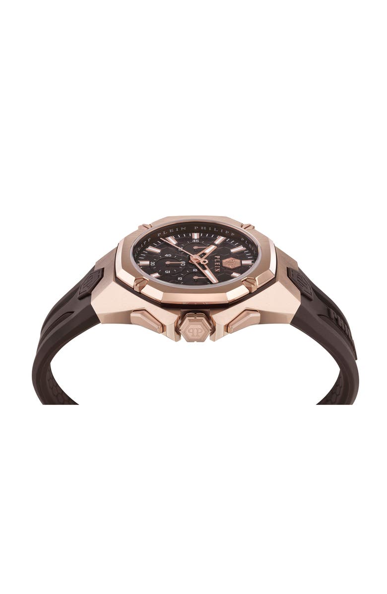 PHILIPP PLEIN Octagon Chronograph Silicone Strap Watch, 44mm, Alternate, color, Ip Rose Gold