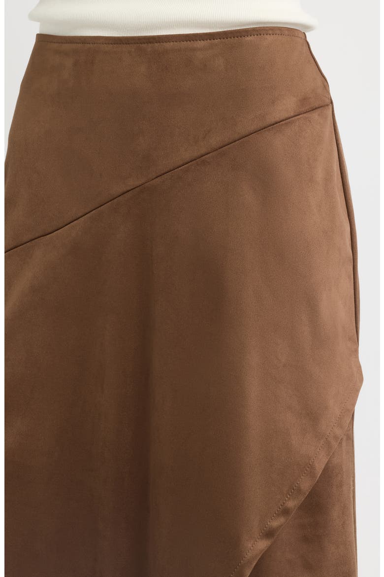 Faux Suede Asymmetric Midi Dress, Alternate, color, BROWN