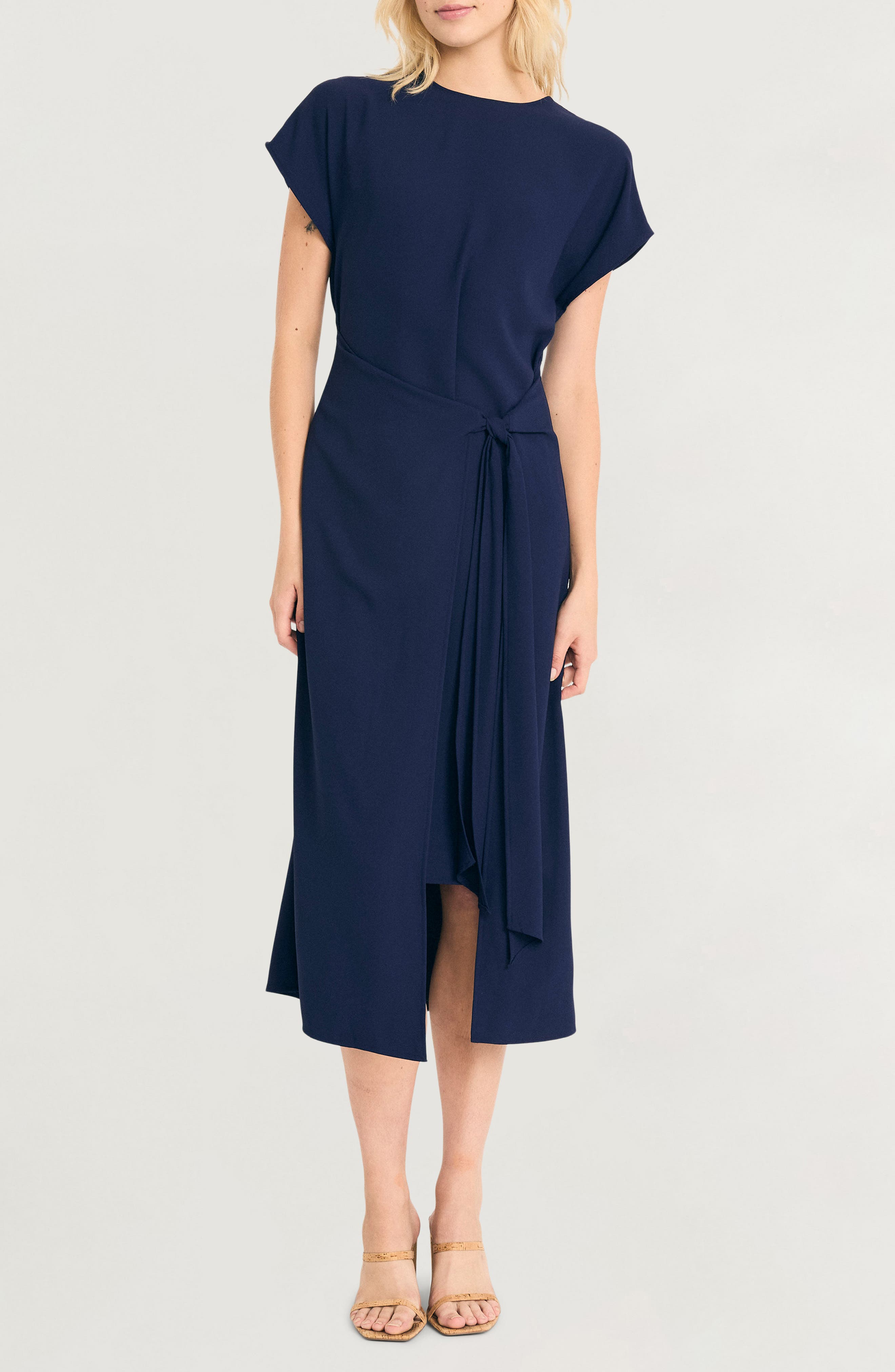 Short Sleeve Asymmetric Hem Midi Dress