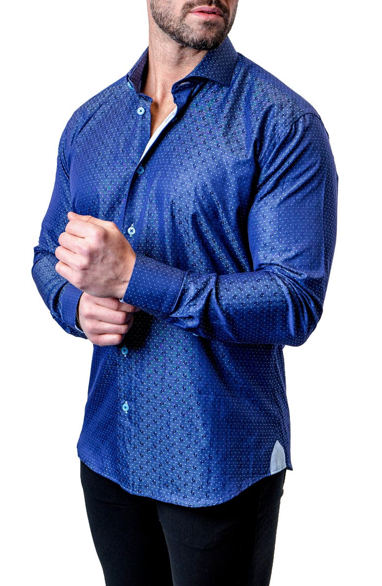 Maceoo Einstein Dot Paisley Blue Contemporary Fit Button-Up Shirt, Alternate, color, Blue