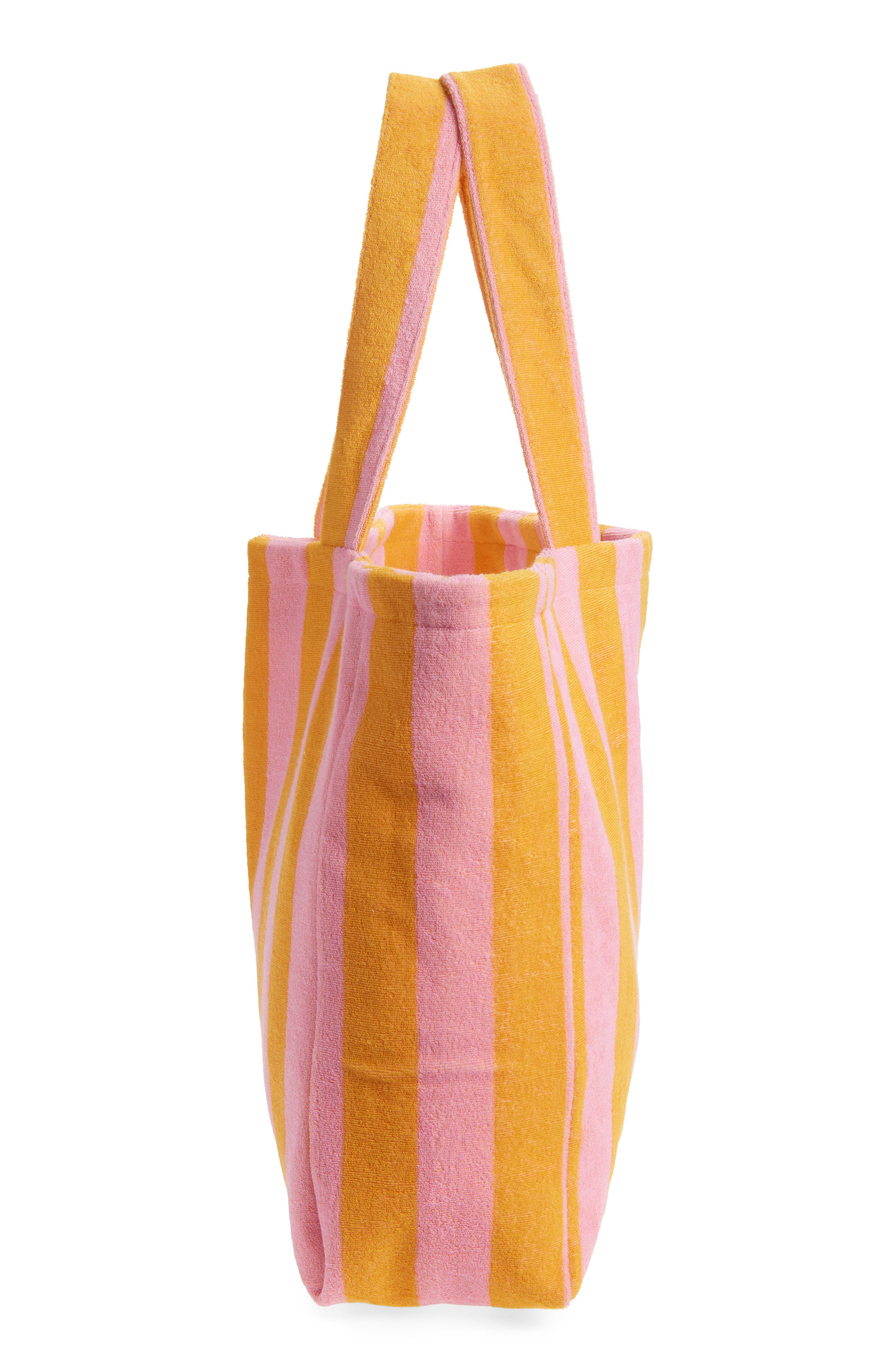 Kids' Stripe Toweling Tote, Alternate, color, PINK/ ORANGE