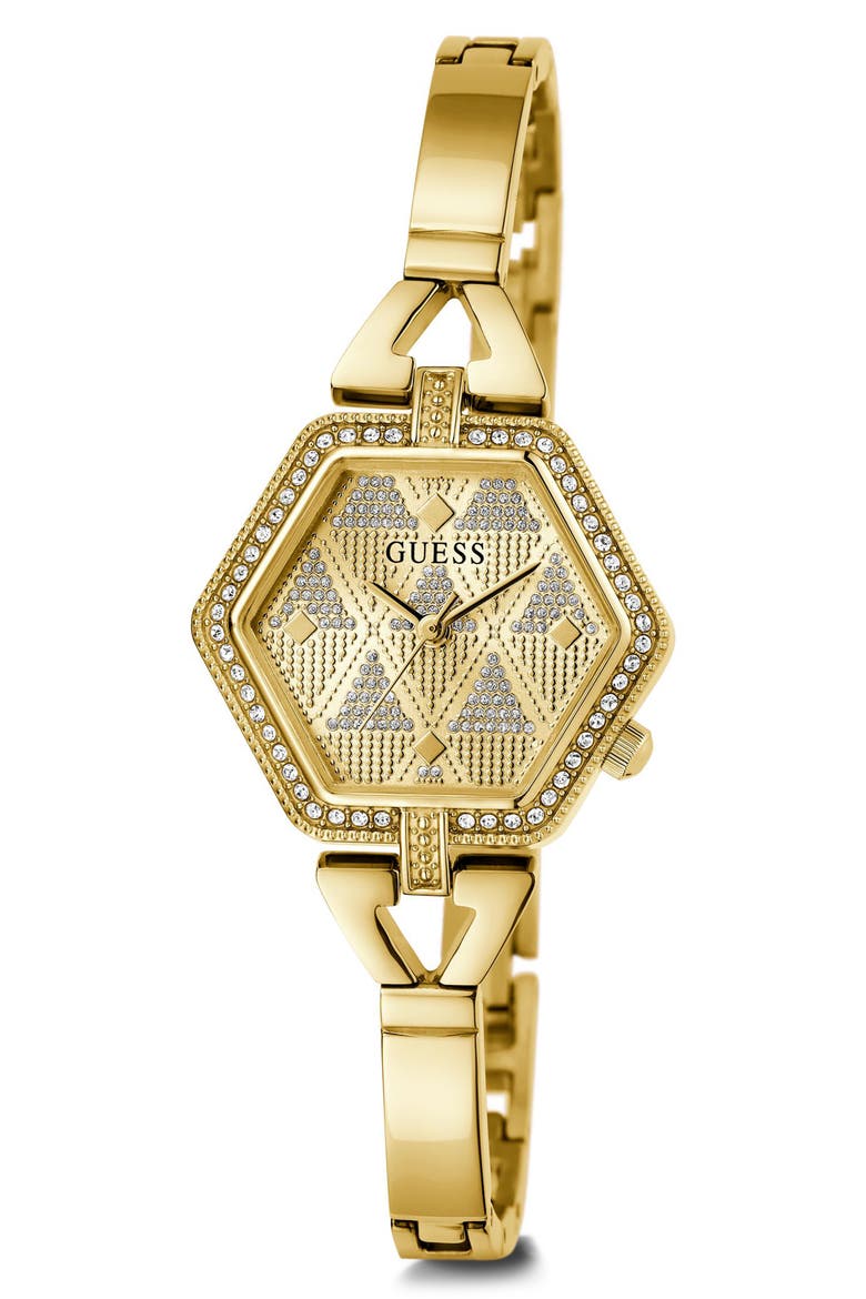 Audrey Pavé Crystal Hexagonal Goldtone Bracelet Watch, 28mm, Alternate, color, GOLD