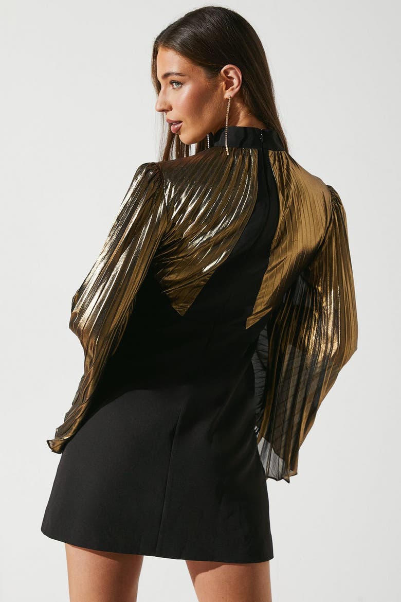 Party Metallic Long Sleeve Mini Dress, Alternate, color, Dark Bronze
