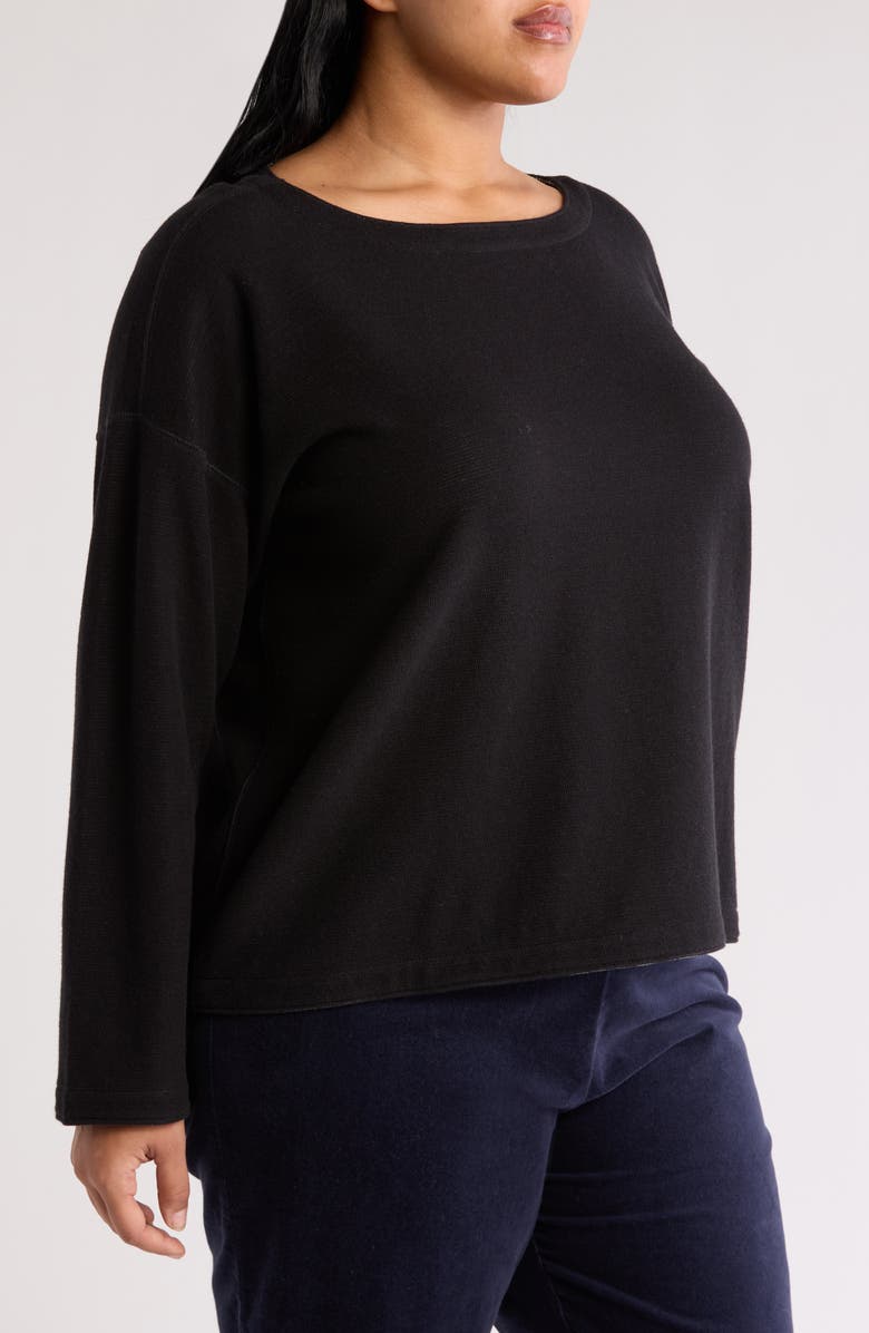 Eileen Fisher Reversible Boat Neck Organic Cotton Top, Alternate, color, Black
