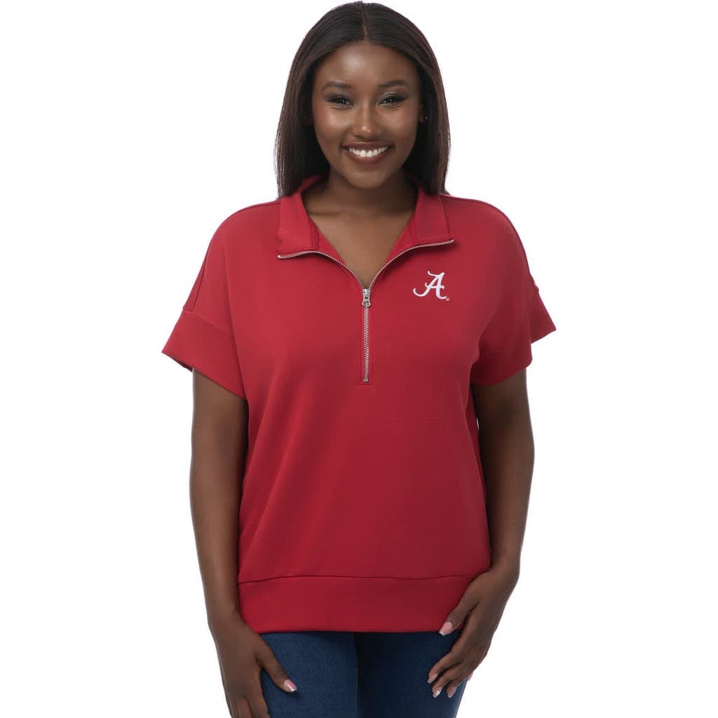 Zoozatz Crimson Alabama Crimson Tide Tri-blend Quarter-zip Flowy Top In Red